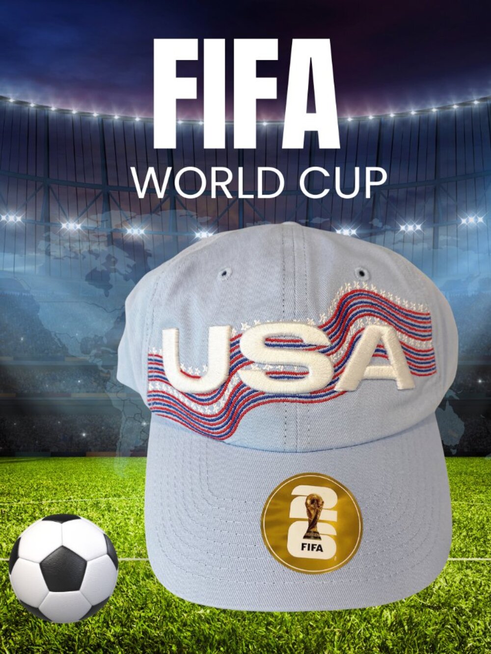 USA Embroidered Blue Baseball Cap - FIFA World Cup Style